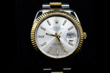 ROLEX DATEJUST 41MM TWO-TONE OYSTERSTEEL & 18K YELLOW GOLD SILVER STICK DIAL FLUTED BEZEL OYSTER BRACELET 126333