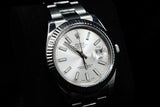 ROLEX DATEJUST 41MM OYSTERSTEEL & 18K WHITE GOLD SILVER STICK DIAL FLUTED BEZEL OYSTER BRACELET 126334