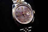 ROLEX DATEJUST 36MM TWO-TONE STAINLESS STEEL & 18K EVEROSE GOLD MOTHER-OF-PEARL STICK DIAL FLUTED BEZEL JUBILEE BRACELET 116231