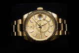 ROLEX SKY-DWELLER 42MM 18K YELLOW GOLD CHAMPAGNE DIAL FLUTED BEZEL OYSTER BRACELET 326938