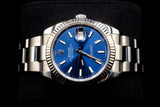 ROLEX DATEJUST II 41MM STAINLESS STEEL & 18K WHITE GOLD BLUE STICK DIAL FLUTED BEZEL OYSTER BRACELET 116334
