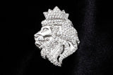 10K WHITE GOLD 2.80 CTW DIAMOND CROWNED LION HEAD PENDANT