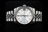 ROLEX DATEJUST 36MM OYSTERSTEEL & 18K WHITE GOLD SILVER STICK DIAL FLUTED BEZEL JUBILEE BRACELET 116234