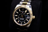 ROLEX SKY-DWELLER 42MM TWO-TONE STAINLESS STEEL & 18K YELLOW GOLD BLACK DIAL FLUTED BEZEL OYSTER BRACELET 326933