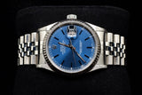 ROLEX DATEJUST 36MM STAINLESS STEEL BLUE STICK DIAL 18K WHITE GOLD FLUTED BEZEL JUBILEE BRACELET 16234