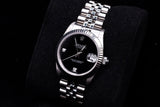 ROLEX DATEJUST 31MM STAINLESS STEEL FACTORY BLACK DIAL WITH DIAMOND ACCENTS 18K WHITE GOLD FLUTED BEZEL JUBILEE BRACELET 68274