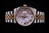 ROLEX DATEJUST 36MM TWO-TONE STAINLESS STEEL & 18K EVEROSE GOLD MOTHER-OF-PEARL STICK DIAL FLUTED BEZEL JUBILEE BRACELET 116231