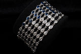 18K WHITE GOLD 20.00 CTW LADIES DIAMOND & SAPPHIRE 7-ROW BRACELET 6.5"