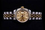 ROLEX LADY-DATEJUST 26MM STAINLESS STEEL & 18K YELLOW GOLD CHAMPAGNE STICK DIAL FLUTED BEZEL JUBILEE BRACELET 179173