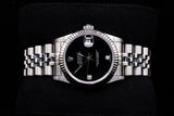 ROLEX DATEJUST 31MM STAINLESS STEEL FACTORY BLACK DIAL WITH DIAMOND ACCENTS 18K WHITE GOLD FLUTED BEZEL JUBILEE BRACELET 68274