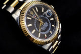 ROLEX SKY-DWELLER 42MM TWO-TONE STAINLESS STEEL & 18K YELLOW GOLD BLACK DIAL FLUTED BEZEL OYSTER BRACELET 326933