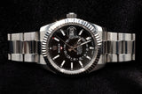 ROLEX SKY-DWELLER 42MM OYSTERSTEEL & 18K WHITE GOLD BLACK DIAL FLUTED BEZEL OYSTER BRACELET 326934