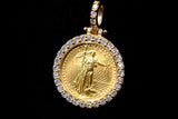 14K YELLOW GOLD 1/10 OZ $5 AMERICAN GOLD EAGLE COIN PENDANT 0.50 CTW DIAMONDS