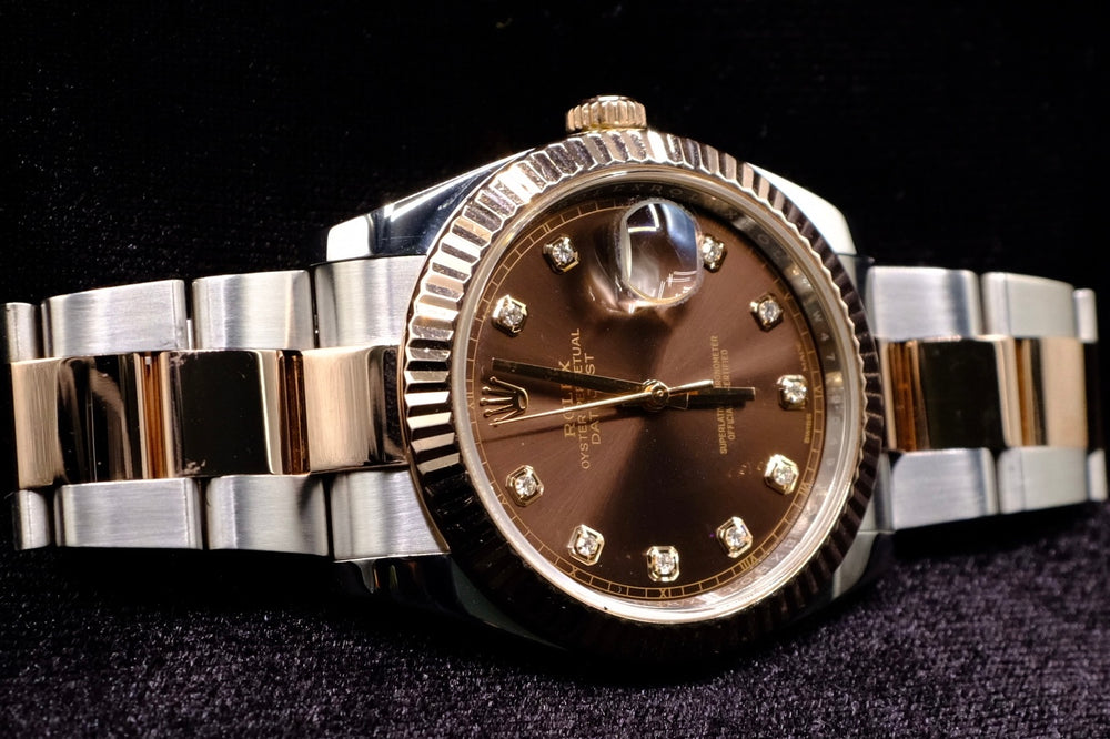 ROLEX DATEJUST 41MM 18K EVEROSE GOLD & STEEL CHOCOLATE DIAMOND