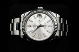 ROLEX DATEJUST 41MM OYSTERSTEEL & 18K WHITE GOLD SILVER STICK DIAL FLUTED BEZEL OYSTER BRACELET 126334