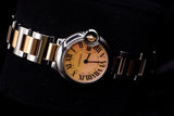 CARTIER BALLON BLEU SMALL 28MM STAINLESS STEEL & 18K ROSE GOLD PINK MOTHER OF PEARL DIAL QUARTZ W6920034