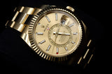 ROLEX SKY-DWELLER 42MM 18K YELLOW GOLD CHAMPAGNE DIAL FLUTED BEZEL OYSTER BRACELET 326938