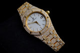 AUDEMARS PIGUET LADY ROYAL OAK 33MM 18K YELLOW GOLD WHITE DIAL CUSTOM DIAMOND 67600BA