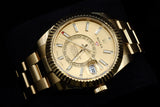 ROLEX SKY-DWELLER 42MM 18K YELLOW GOLD CHAMPAGNE DIAL FLUTED BEZEL OYSTER BRACELET 326938