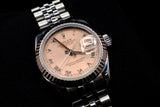 ROLEX LADY-DATEJUST 26MM STAINLESS STEEL SALMON ROMAN DIAL 18K WHITE GOLD FLUTED BEZEL JUBILEE BRACELET 69174