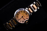 CARTIER BALLON BLEU SMALL 28MM STAINLESS STEEL & 18K ROSE GOLD PINK MOTHER OF PEARL DIAL QUARTZ W6920034
