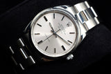 ROLEX AIR-KING 34MM STAINLESS STEEL SILVER STICK DIAL SMOOTH BEZEL OYSTER BRACELET 5500