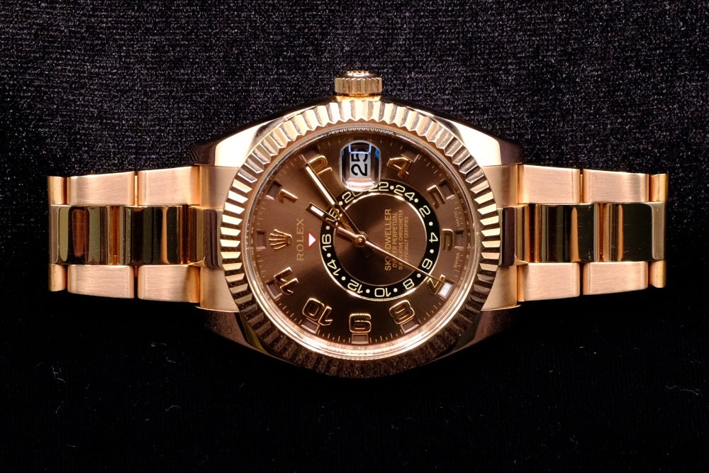 ROLEX SKY-DWELLER 42MM 18K EVEROSE GOLD CHOCOLATE ARABIC DIAL