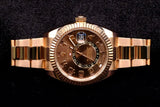 ROLEX SKY-DWELLER 42MM 18K EVEROSE GOLD CHOCOLATE ARABIC DIAL OYSTER 326935