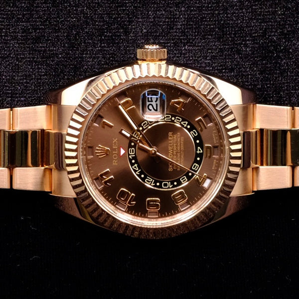 ROLEX SKY-DWELLER 42MM 18K EVEROSE GOLD CHOCOLATE ARABIC DIAL