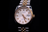 ROLEX DATEJUST 36MM TWO-TONE STAINLESS STEEL & 18K EVEROSE GOLD SILVER ANNIVERSARY DIAMOND DIAL FLUTED BEZEL JUBILEE BRACELET 116231