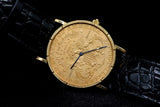 CORUM $20 DOUBLE EAGLE COIN WATCH 35MM 18K YELLOW GOLD 1898 LIBERTY COIN BLACK LEATHER STRAP AUTOMATIC