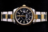 ROLEX SKY-DWELLER 42MM TWO-TONE STAINLESS STEEL & 18K YELLOW GOLD BLACK DIAL FLUTED BEZEL OYSTER BRACELET 326933