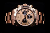ROLEX COSMOGRAPH DAYTONA 40MM 18K EVEROSE GOLD SUNDUST & BLACK DIAL OYSTER BRACELET 116505
