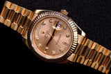 ROLEX DAY-DATE PRESIDENT 41MM 18K EVEROSE GOLD PINK DIAMOND DIAL FLUTED BEZEL 218235