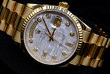 ROLEX DAY-DATE PRESIDENT 36MM 18K YELLOW GOLD METEORITE DIAMOND DIAL FLUTED BEZEL 118238