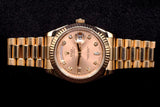 ROLEX DAY-DATE PRESIDENT 41MM 18K EVEROSE GOLD PINK DIAMOND DIAL FLUTED BEZEL 218235
