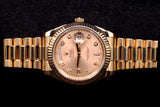 ROLEX DAY-DATE II 41MM 18K EVEROSE GOLD PINK DIAMOND DIAL FLUTED BEZEL PRESIDENT BRACELET 218235