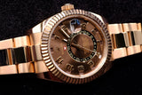 ROLEX SKY-DWELLER 42MM 18K EVEROSE GOLD CHOCOLATE ARABIC DIAL OYSTER 326935