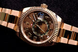 ROLEX SKY-DWELLER 42MM 18K EVEROSE GOLD CHOCOLATE ARABIC DIAL OYSTER 326935
