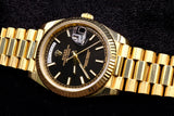 ROLEX DAY-DATE PRESIDENT 40MM 18K YELLOW GOLD BLACK HONEYCOMB DIAL FLUTED BEZEL 228238