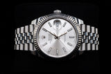 ROLEX DATEJUST 41MM OYSTERSTEEL & 18K WHITE GOLD SILVER STICK DIAL FLUTED BEZEL JUBILEE BRACELET 126334