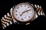 ROLEX DATEJUST 36MM TWO-TONE STAINLESS STEEL & 18K EVEROSE GOLD WHITE ROMAN DIAL FLUTED BEZEL JUBILEE BRACELET 116231
