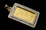 14K YELLOW GOLD 1.40 CTW DIAMOND 10G .9999 FINE GOLD LADY FORTUNE BAR PENDANT