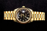 ROLEX DAY-DATE PRESIDENT 40MM 18K YELLOW GOLD BLACK HONEYCOMB DIAL FLUTED BEZEL 228238