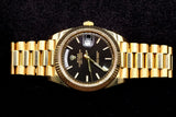 ROLEX DAY-DATE PRESIDENT 40MM 18K YELLOW GOLD BLACK HONEYCOMB DIAL FLUTED BEZEL 228238
