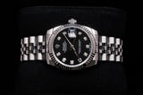 ROLEX DATEJUST 31MM STAINLESS STEEL BLACK FACTORY DIAMOND DIAL FLUTED BEZEL JUBILEE BRACELET 178274