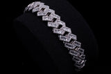 14K WHITE GOLD 12.60 CTW BAGUETTE & ROUND DIAMOND CUBAN LINK BRACELET 7"