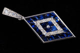 14K WHITE GOLD 3.50 CTW SAPPHIRE & DIAMOND GEOMETRIC PENDANT
