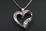 10K WHITE GOLD 0.25 CTW DIAMOND HEART PENDANT & BOX CHAIN NECKLACE 20"