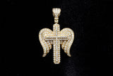 10K YELLOW GOLD 1.60 CTW DIAMOND CROSS WITH ANGEL WINGS PENDANT